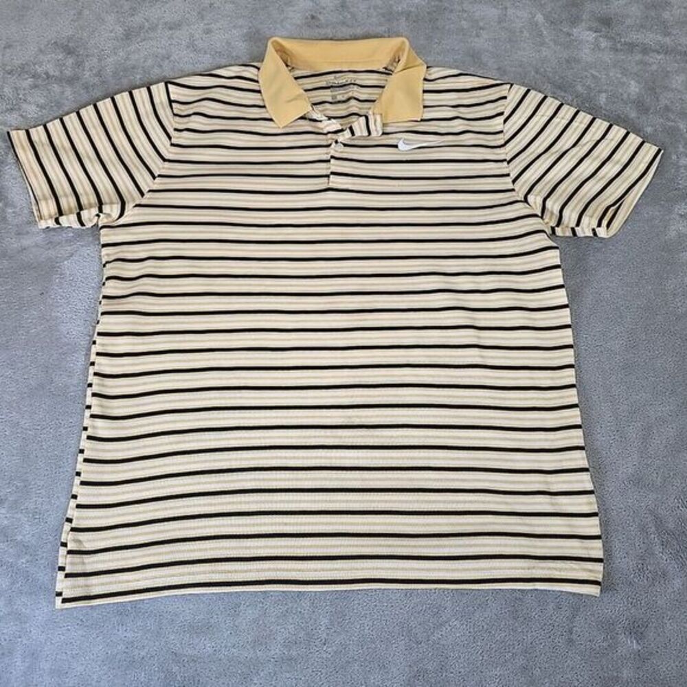 Nike Dri-Fit Shirt Mens Medium Yellow Black Striped Standard Fit Polo Casual